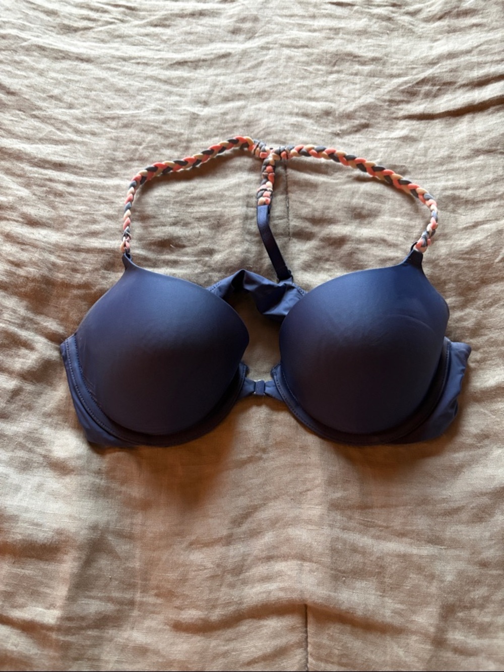 Victoria's Secret Navy Blue Bra with Multicolor Braided Straps